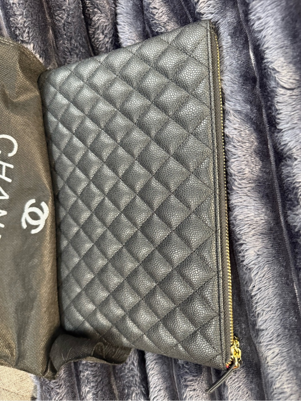 New Luxury Style Quilted Black Leather Large Clutch With Gold Charms - Picture 6 of 10
